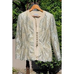 Vtg Liancarlo Neiman Marcus Gold Silver Lace Blazer Jacket